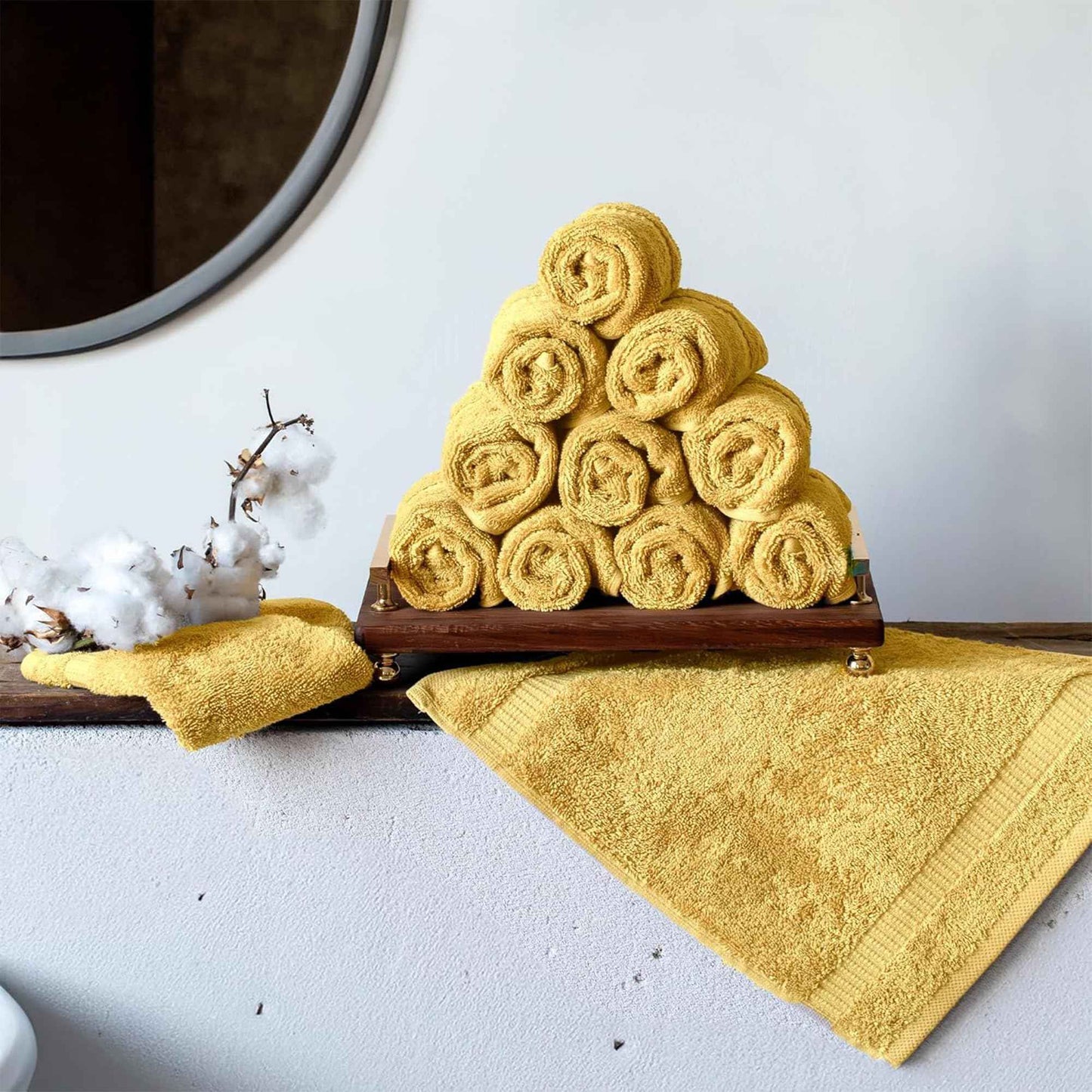 SALBAKOS 100% Turkish Cotton Washcloth Set of 12 13x13 inch | Heirloom Quality | Hotel & Spa Collection | Ultra Soft, Super Absorbent, Washcloth Towels | Made in Turkey (Yellow, 12 Washcloths)