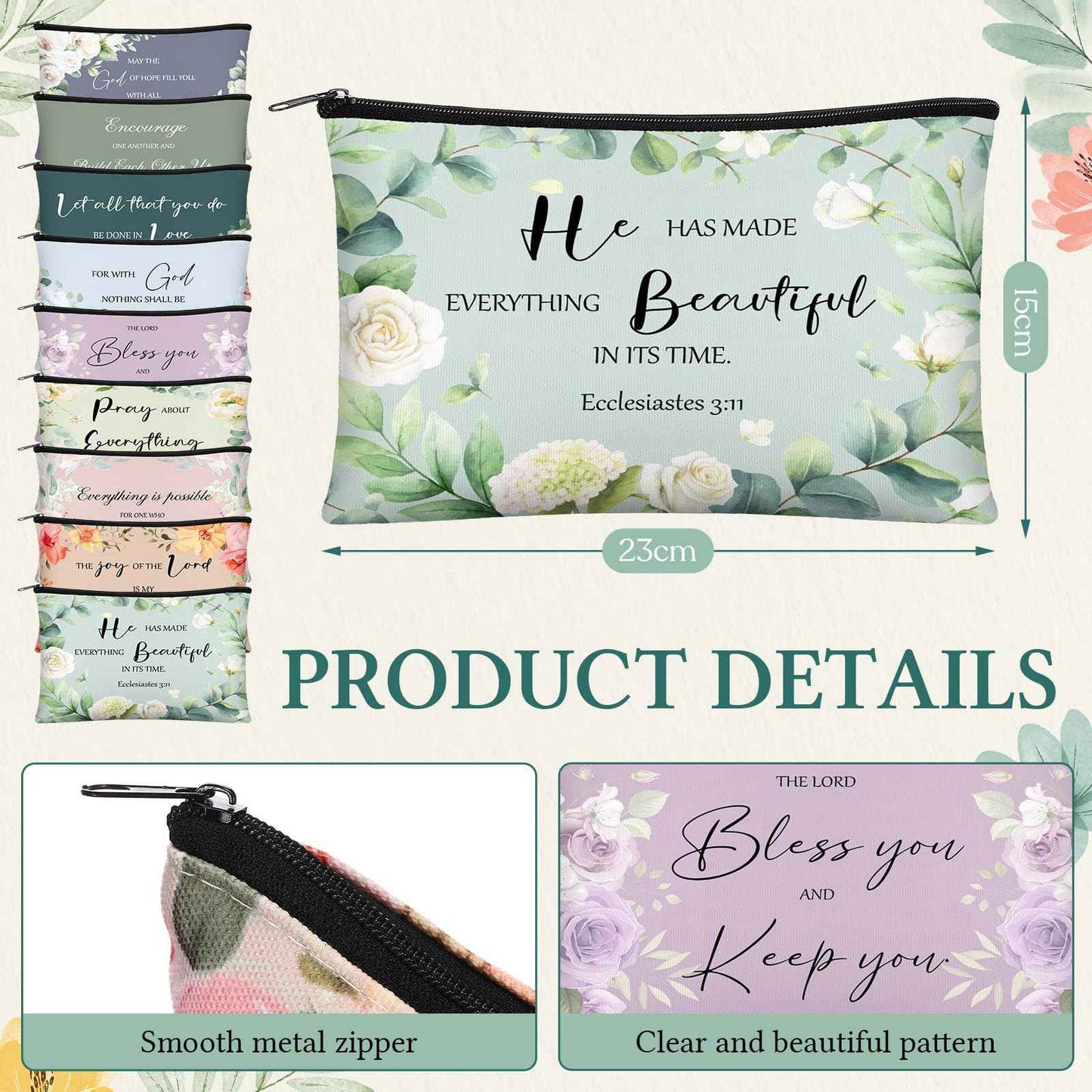 Dansydaisy 60 Pcs Christian Gifts for Women Religious Gifts Include 20 Canvas Makeup Bags 20 Bible Verse Mini Mirror 20 Inspirational Bible Keychains Church Favors for Women Mother Sister(Classic)