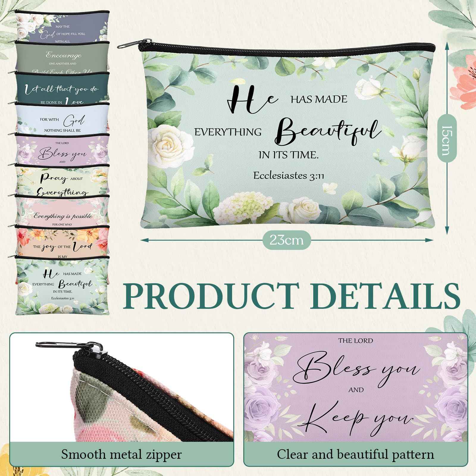 Dansydaisy 60 Pcs Christian Gifts for Women Religious Gifts Include 20 Canvas Makeup Bags 20 Bible Verse Mini Mirror 20 Inspirational Bible Keychains Church Favors for Women Mother Sister(Classic)