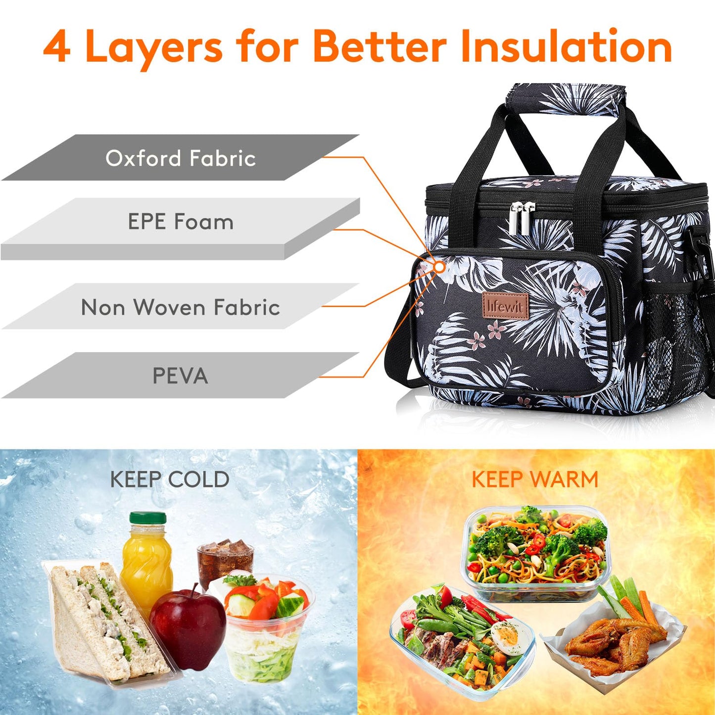 Lifewit Medium Lunch Bag Insulated Lunch Box Soft Cooler Cooling Tote for Adult Men Women, Flower 12-Can (8.5L)