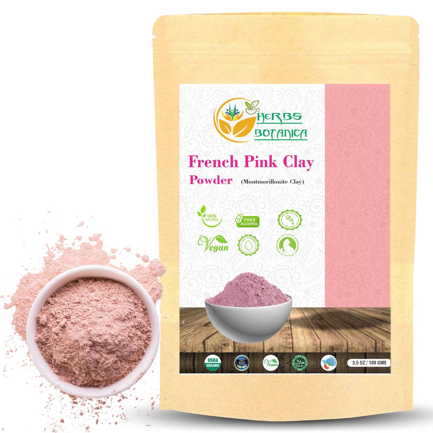 Herbs Botanica French Pink Clay/Rose Clay Powder Montmorillonite Kaolin Clay Powder Healing Clay for Face Mask Skin Care Detox, For Soap Making Clay French Skincare150 gms / 5.3 oz