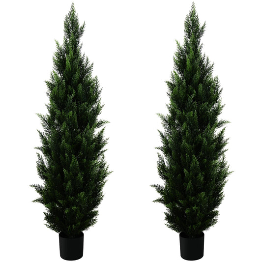 4FT Artificial Topiary Tree Realistic Faux Cedar Pines Christmas Trees UV Rated Fake Shrubs for Front Porch Faux Plants Indoor and Outdoor Decor (2 Pack)