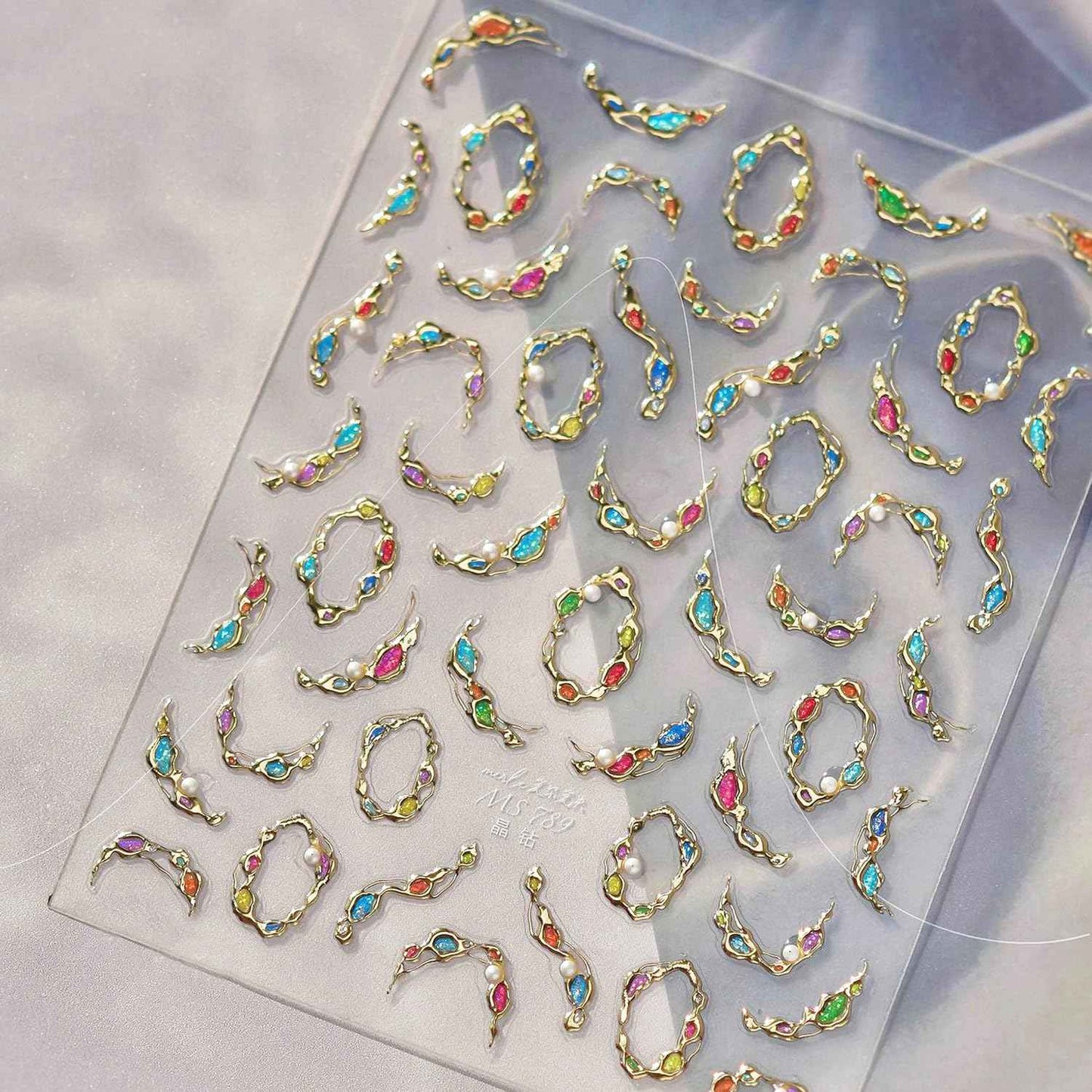 1 Sheets Embossed Gold Nail Stickers for Nail Art 5D Gem Nail Art Stickers Pearl Crystal Diamond Design Decals Self-Adhesive Gems Nail Decoration Summer Nail Decals for Women Nails Supplies