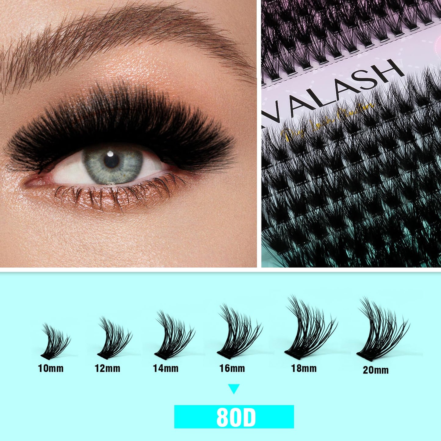 VAVALASH 80D Lash Clusters Wispy Volume Individual Lashes DIY Eyelash Extensions Individual Cluster Lashes Faux Mink False Lashes DIY Lashes at Home (80D,10-20MIX)