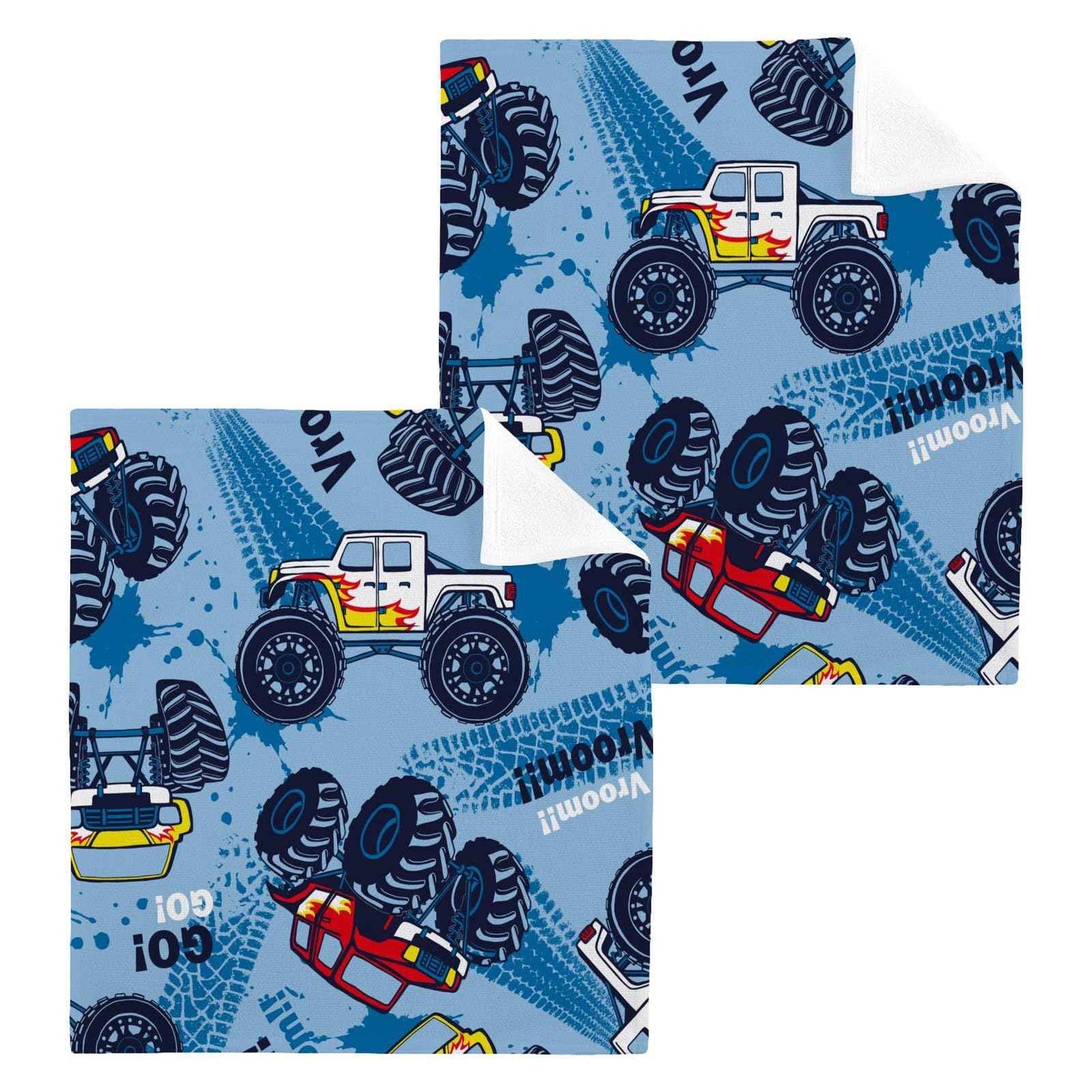 SUABO Soft Cotton Kid's Bath Washcloths,Monster Truck Cars Towel,Set 6