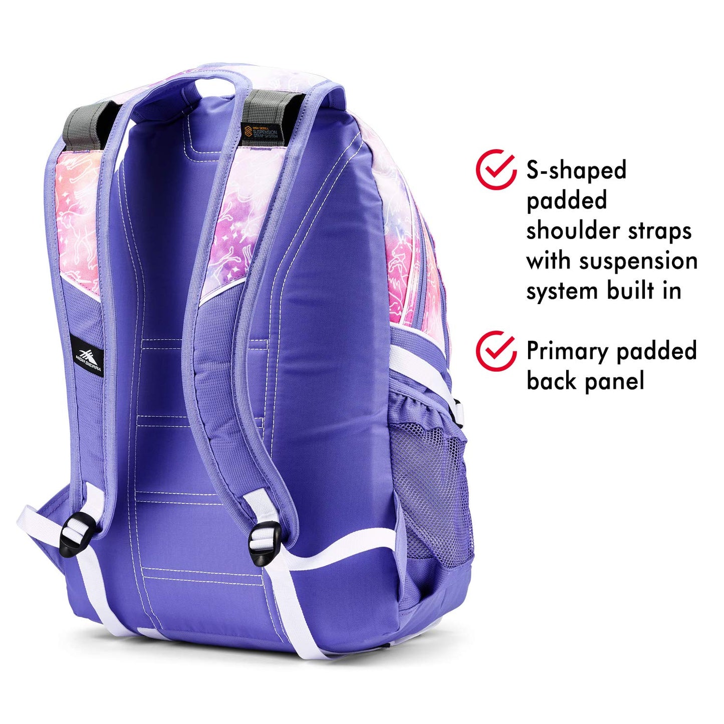 High Sierra Loop Backpack, Travel, or Work Bookbag with tablet sleeve, One Size, Unicorn Clouds/Lavender/White