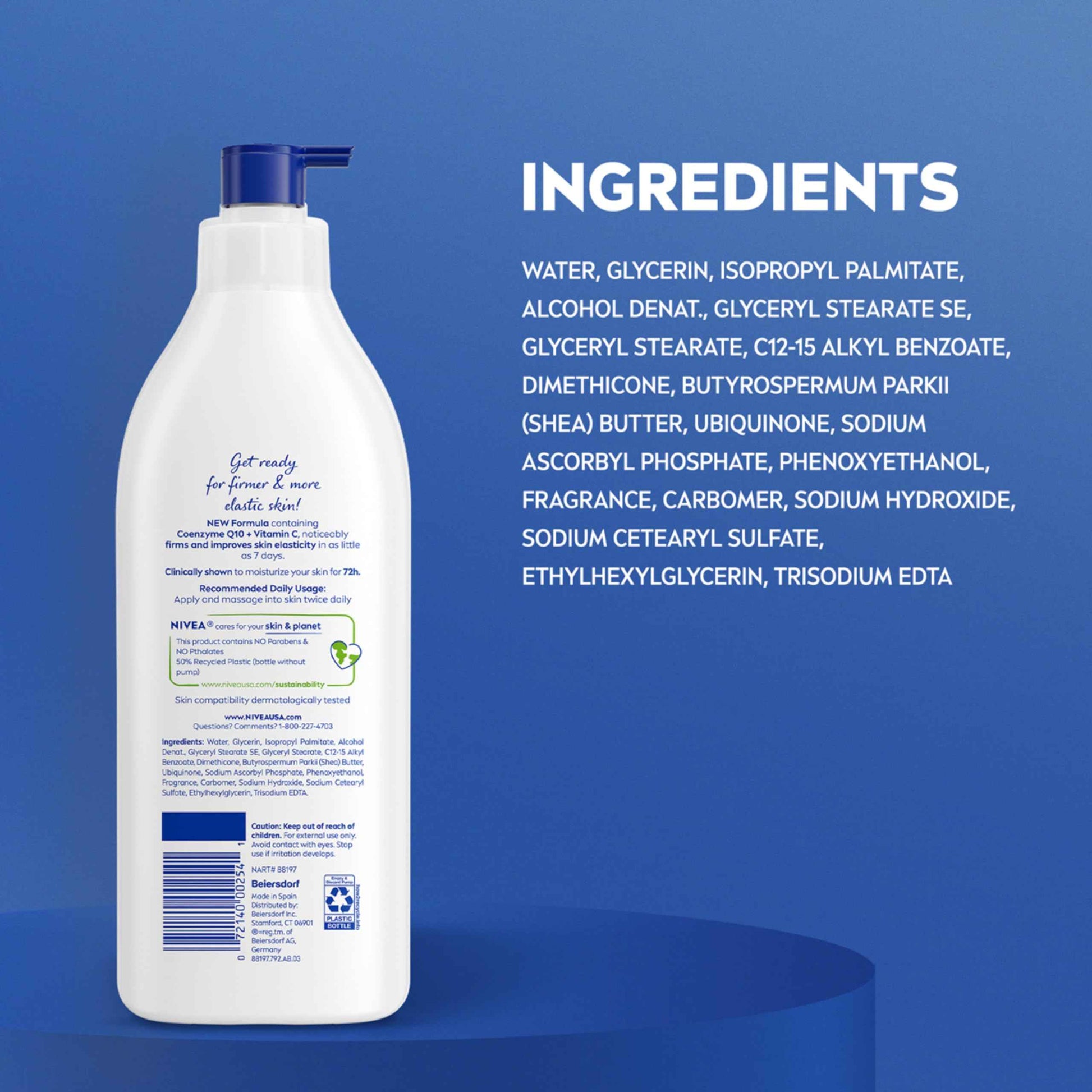 NIVEA Sheer Hydration Skin Firming Body Lotion with Q10 and Vitamin C, 72-Hour Body Moisturizer for Normal to Dry Skin, 16.9 Fl Oz Pump Bottle, Pack of 3