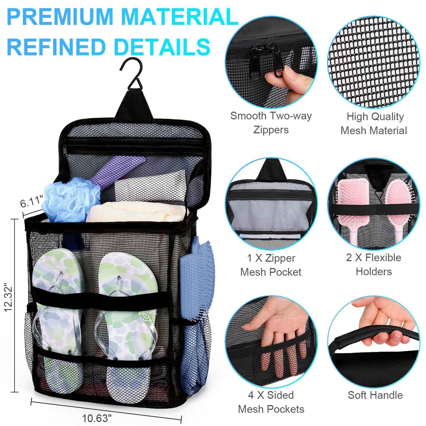 Dorm Room Essentials for College Students Girls Boys Guys, Large Capacity Mesh Shower Caddy Portable with Hanging Hook, Quick Dry Shower Bag for Camping, Beach Essentials, Birthday Gifts for Women Men