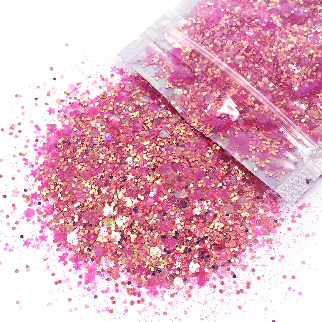 Holographic Pink Unicorn Glitter - 15G Chunky Face Glitter, Hair Glitter, Eye Glitter and Body Glitter for Women. Rave Glitter, Festival Accessories, Cosmetic Glitter Makeup. Loose Glitter Set