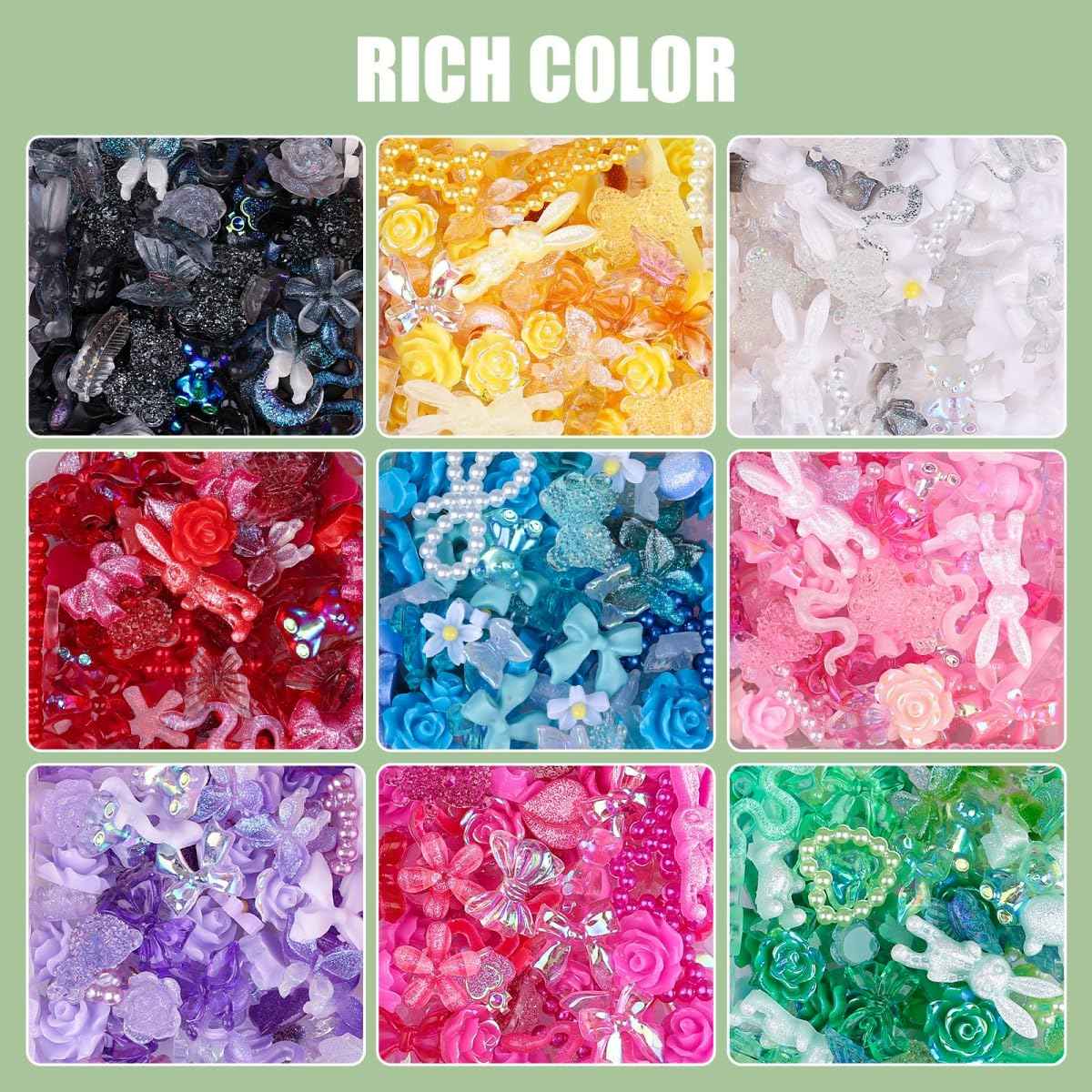 Sinyanail 3D Resin Nail Charms Mix Rabbit Flower Bear Bowknot Nail Accessories Gummy Star Heart Lollipop Acrylic Hollow Heart Beads for Women's Manicure Making DIY Crafts(18 Charms)