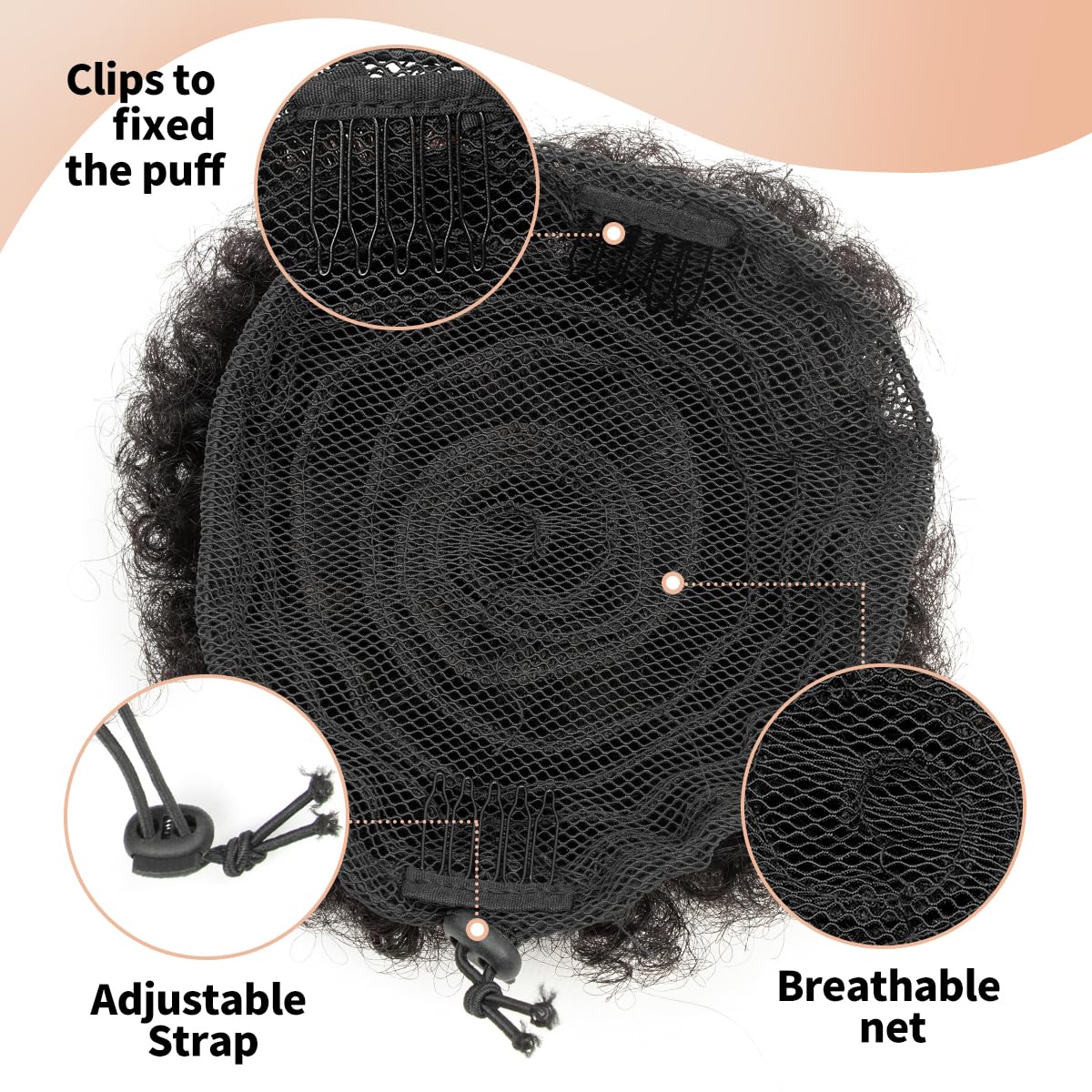 Boymia Afro Puff Drawstring Ponytail Human Hair #1 Jet Black 6 Inch Kinky Curly Bun Hair Genuine Human Hair Short Kinky Bun for Natural Hair Clip On Kinky Drawstring Curly Ponytail Bun