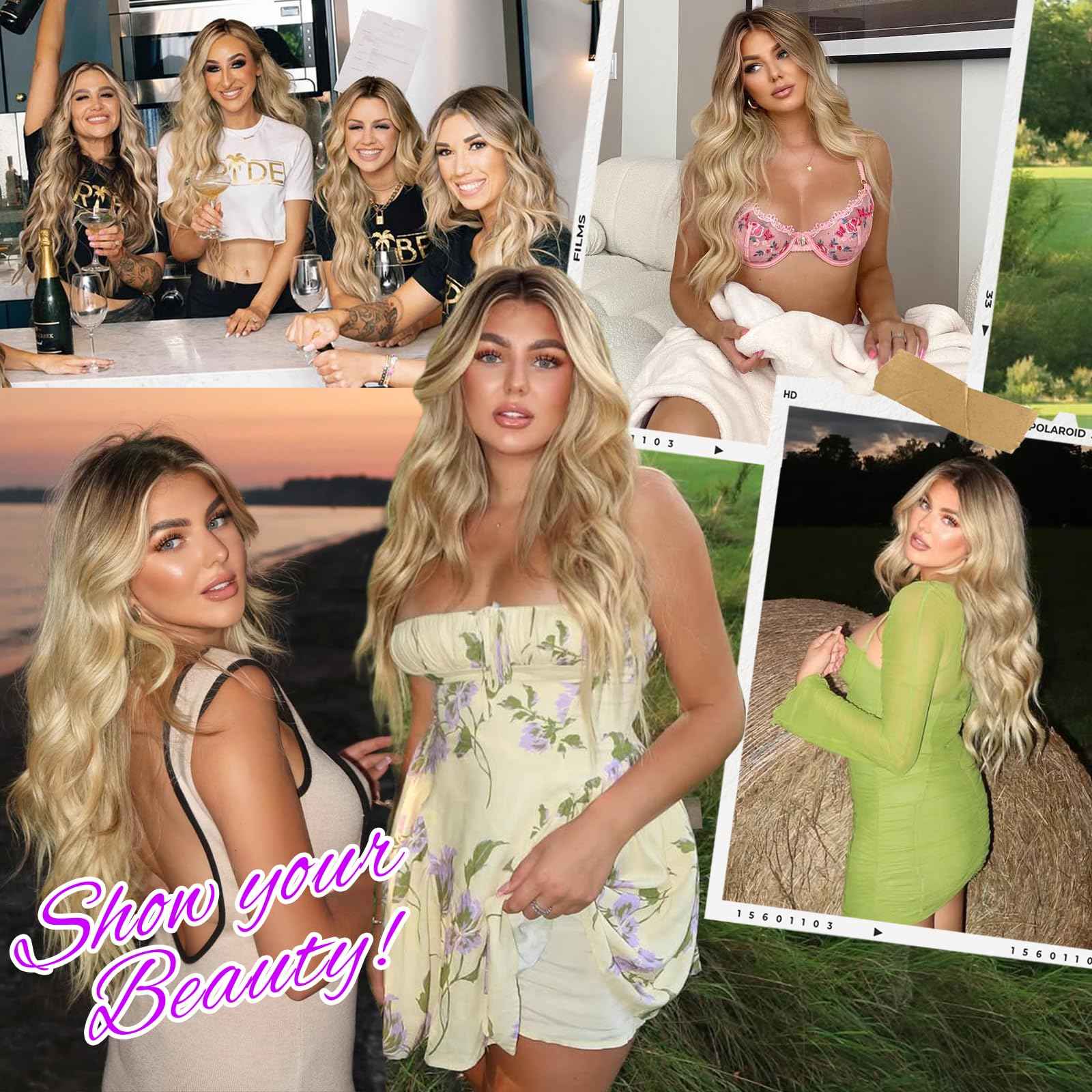 Eawwii Ombre Blonde Long Wavy Wig for Women, Pre-Cut HD Lace Natural Hairline, Glueless Middle Part, Synthetic Fiber for Daily and Party Use 26Inch