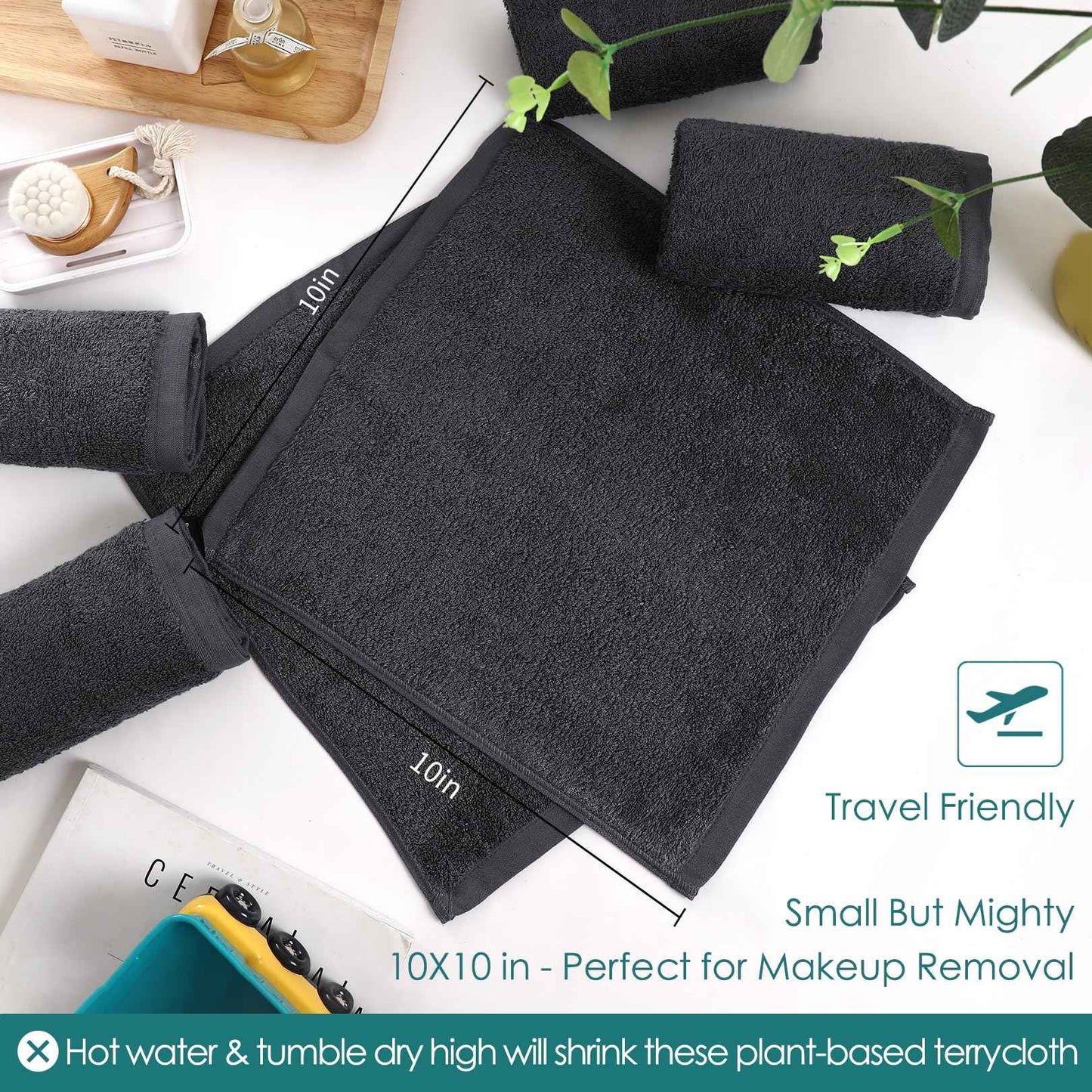 Wash Cloths 12 Pack, Super Soft and Skin Friendly Face Towel for Sensitive Skin, 10x10 inch Small Face Washcloths, Reusable Washable Makeup Remover Cloths, Easy to Rinse Grey Facial Cleansing Cloths