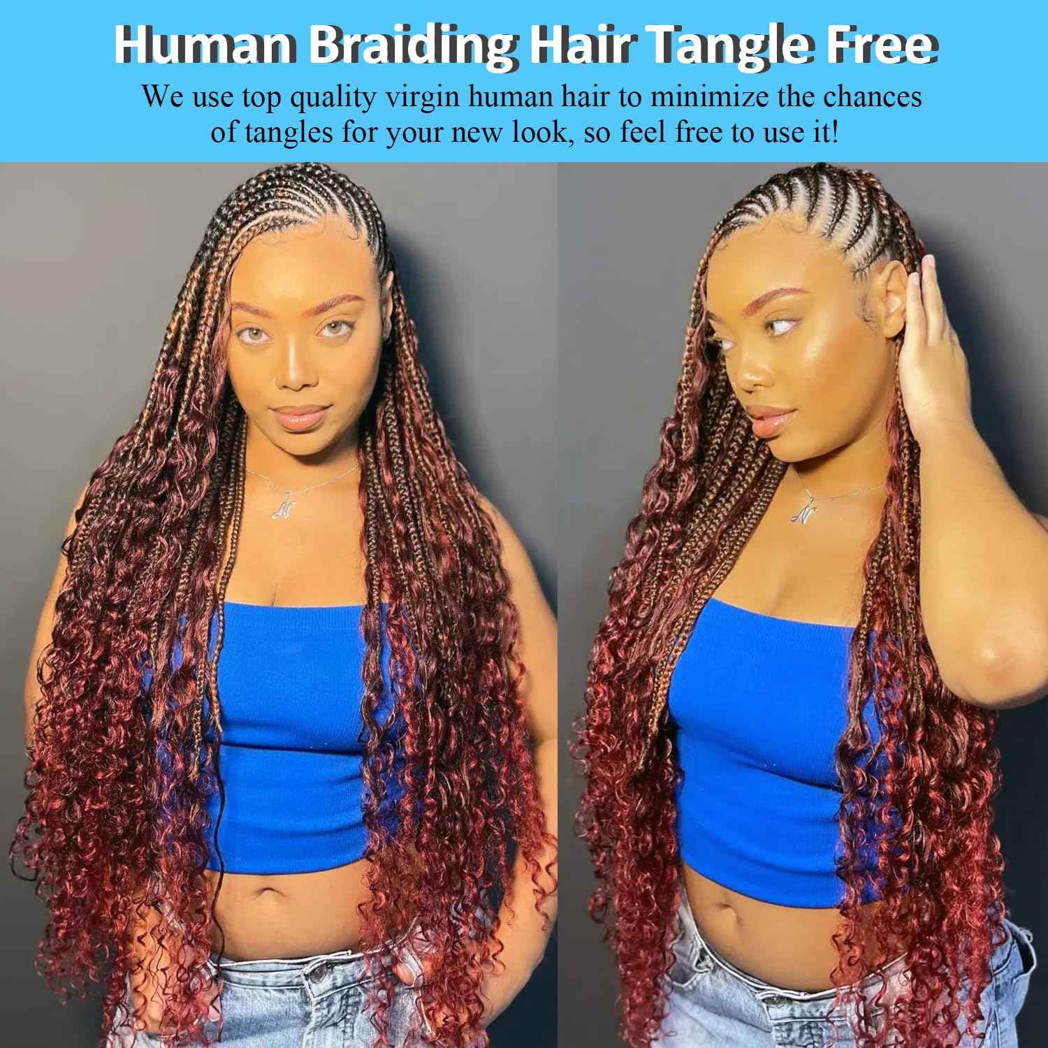 99J Human Braiding Hair For Boho Braids 16 Inch 100g Burgundy Deep Wave Human Hair Bulk For Braiding Wet And Wavy Human Hair For Bohemian Braids Water Wave 2 Bundles