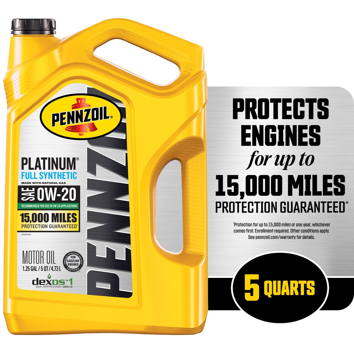 Pennzoil Platinum Full Synthetic 0W-20 Gasoline Engine Oil, 5 Quart