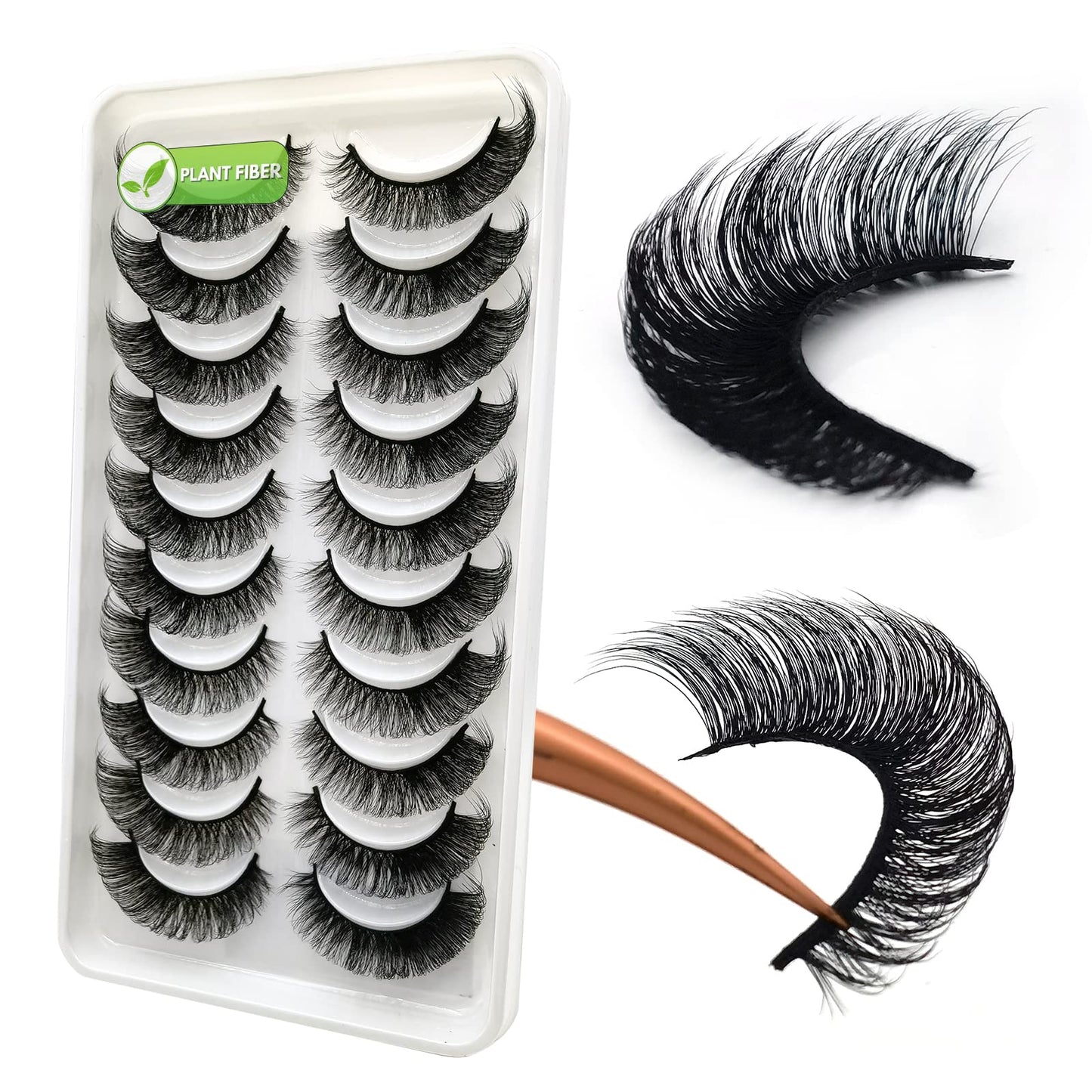 3d Plant Fibre Russian Strip Lashes, D Curl Lash Strips, Natural False Lashes Mink, Wispy Fake Lashes, D Curl Strip Lashes, Natural Wispies Mink Eyelashes, Faux Mink Eyelashes Natural Look(DC10)