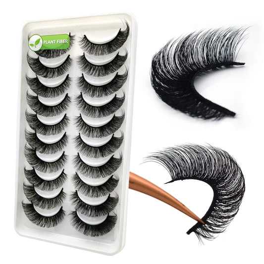 3d Plant Fibre Russian Strip Lashes, D Curl Lash Strips, Natural False Lashes Mink, Wispy Fake Lashes, D Curl Strip Lashes, Natural Wispies Mink Eyelashes, Faux Mink Eyelashes Natural Look(DC10)