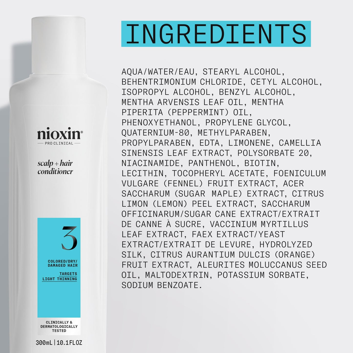 Nioxin System 3 Scalp + Hair Conditioner - Hair Thickening Conditioner for Damaged Hair with Light Thinning, 10.1oz