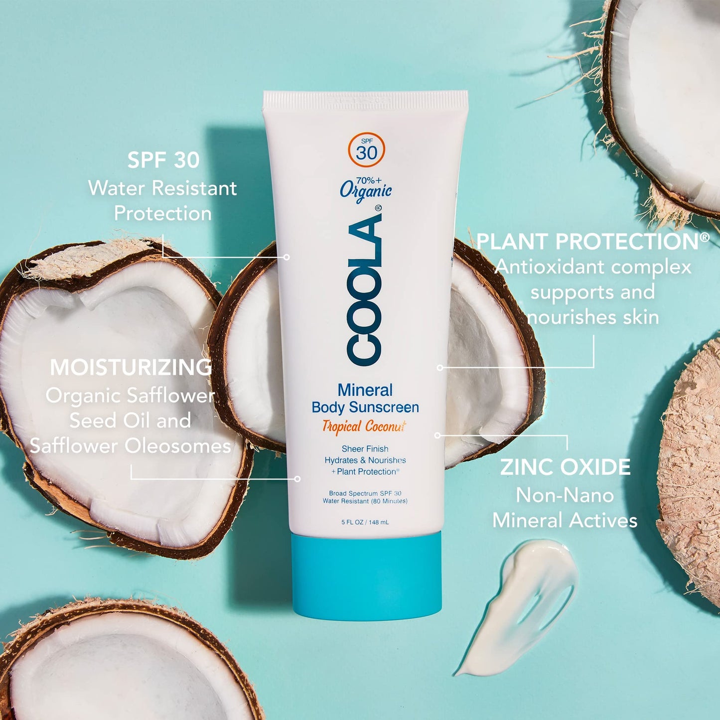 COOLA Organic Mineral Sunscreen SPF 30 Sunblock Body Lotion, Dermatologist Tested Skin Care for Daily Protection, Vegan and Gluten Free, Tropical Coconut, 5 Fl Oz