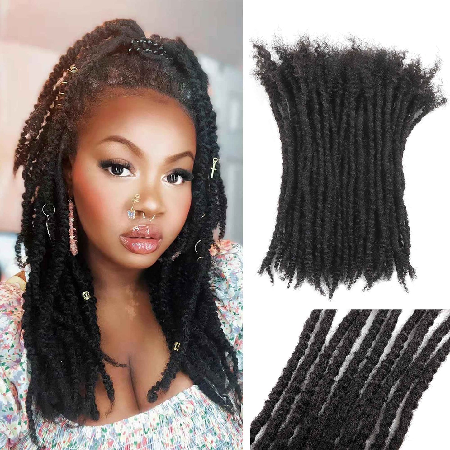 Orientdreads Textured Loc Extensions Human Hair, 100% Real Human Hair Dreadlock Extensions Handmade Permanent loc Extensions (#Natural Black - 0.8cm, 12 Inch 10 Strands)