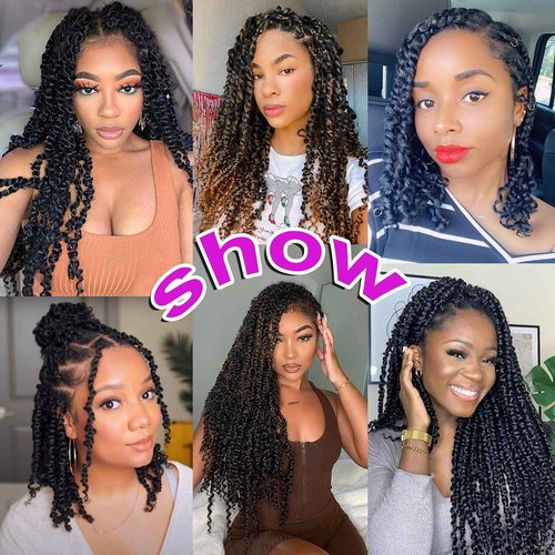Bileaf Passion Twist Crochet Hair Pre-twisted 16 Inch 8 Packs Crochet Passion Twist Hair, Soft Pre Looped Passion Twist Crochet Braids Bohemian Crochet Hair for Women Girls and Kids 1B