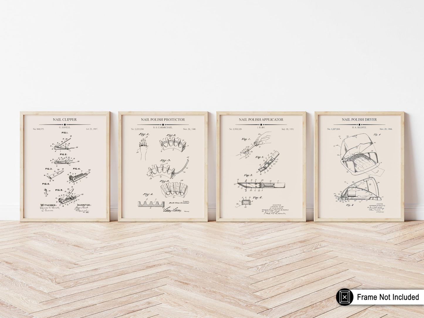 Poster Master 4-Piece Nail Clipper Blueprint Poster - Nail Polish Protector Patent Print - Polish Applicator Art - Dryer Art - Salon Art - Technical Drawing Art - Salon Decor - 8x10 UNFRAMED Wall Art