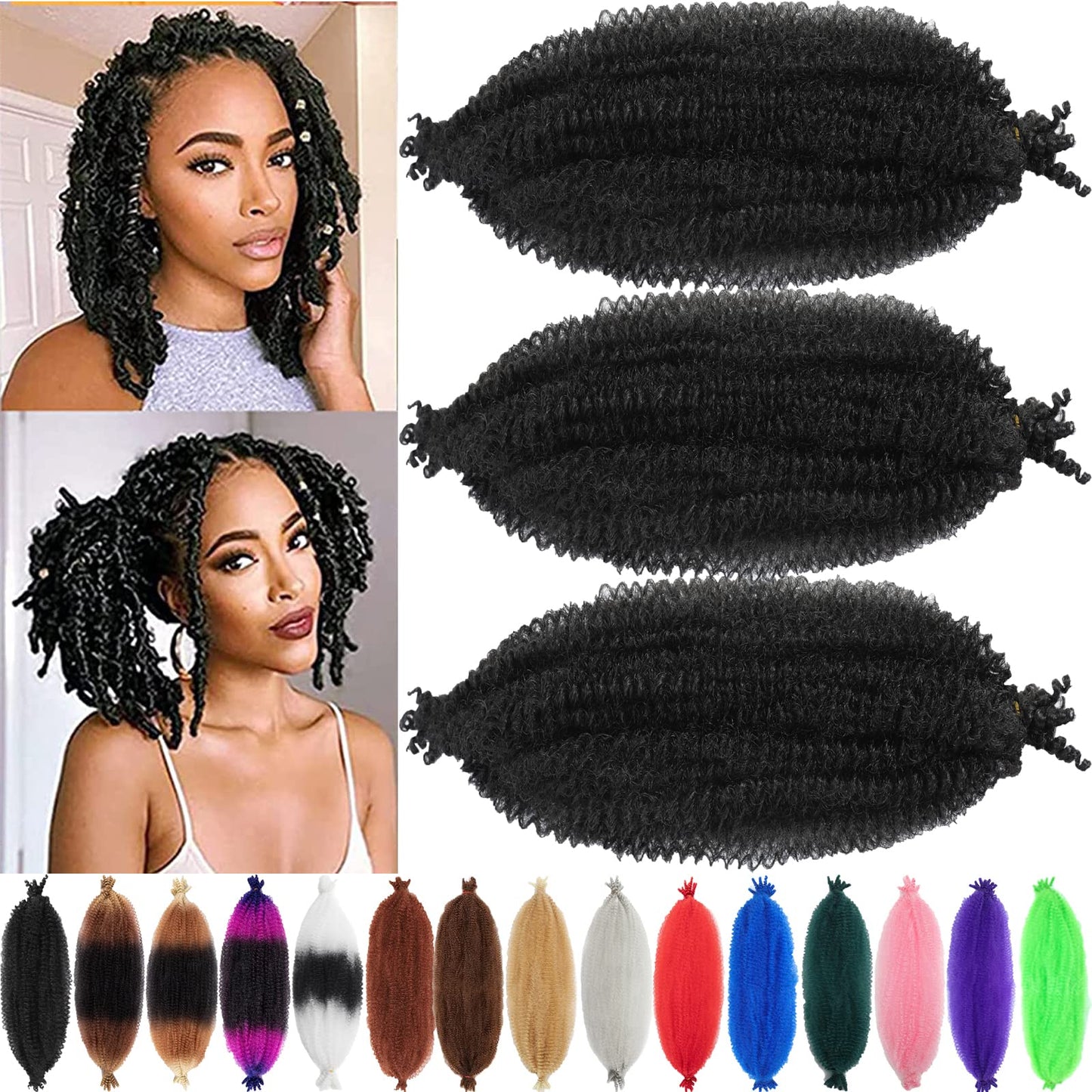 3 Packs Springy Afro Twist Hair 10 inch 1B Pre-Separated Marley Twist Braiding Hair Soft Synthetic Crochet for Distressed Faux Locs Spring Twist Hair Extensions for Women (10 Inch (Pack of 3), 1B)