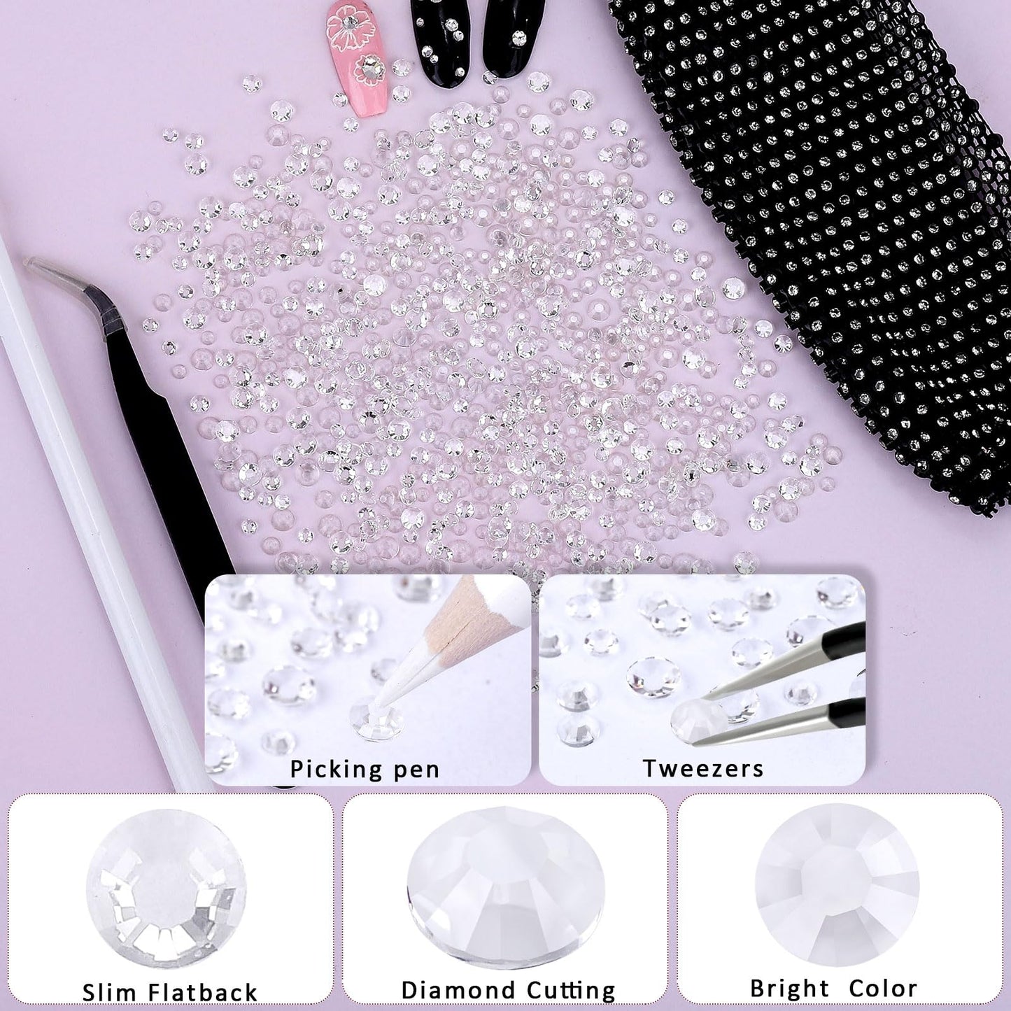 Duflash 25000 Pcs Transparent Resin Flatback Rhinestone, 3 mm 4 mm 5 mm Resin Non Hotfix Rhinestones for Crafts DIY Design, Tumblers, Clothes, Makeup, Nail Art