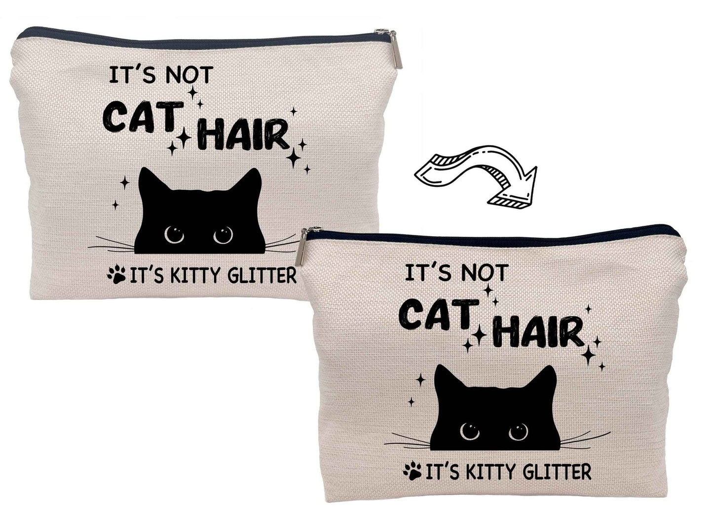 Lacosu It's Not Cat Hair It's Kitty Glitter Funny Black Cat Makeup Bag Make up Cosmetic Bag Small Zipper Pouch,Birthday Gifts for Cat Lovers Women Sister Daughter