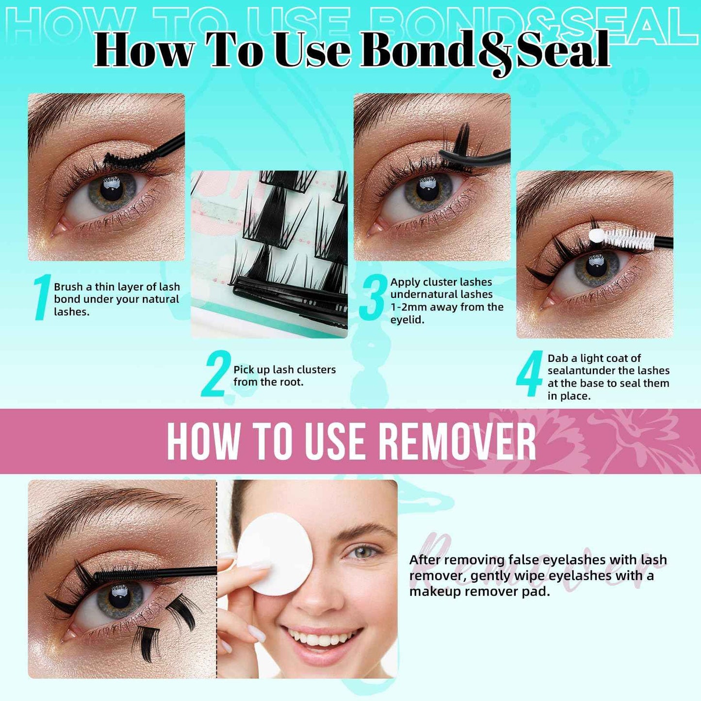 Lash Clusters Kit 128PCS Left & Right Lashes Cluster Kit with Wide Band Eyelash Clusters,White Eyelash Bond and Seal,Lash Remover and Tweezer for Cluster Eyelash Extensions(Daisy,D-12mm)