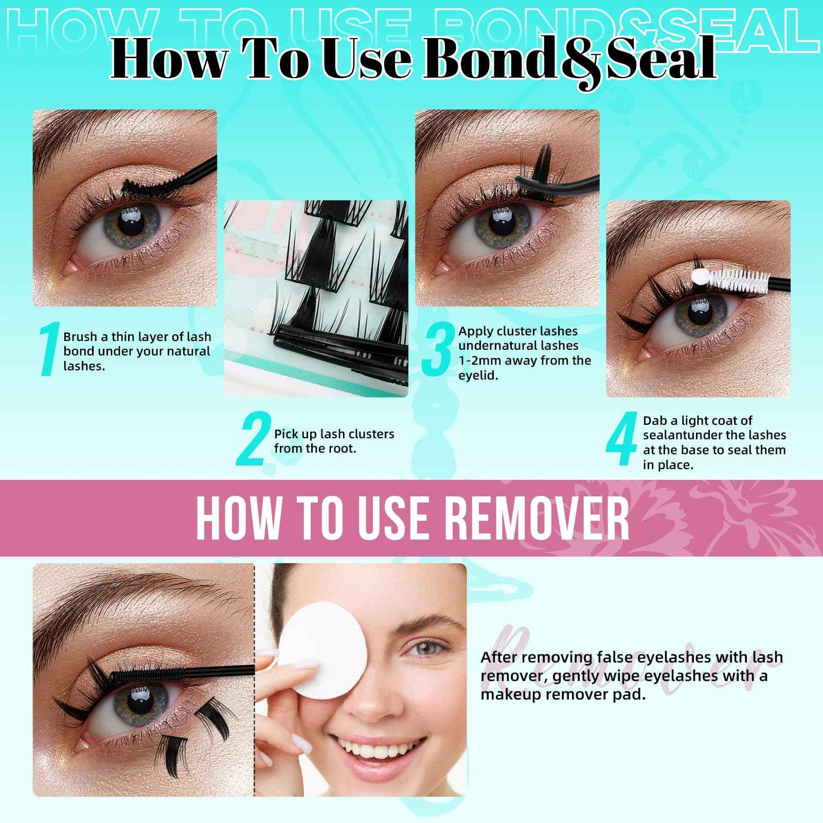 Lash Clusters Kit 128PCS Left & Right Lashes Cluster Kit with Wide Band Eyelash Clusters,White Eyelash Bond and Seal,Lash Remover and Tweezer for Cluster Eyelash Extensions(Daisy,D-12mm)