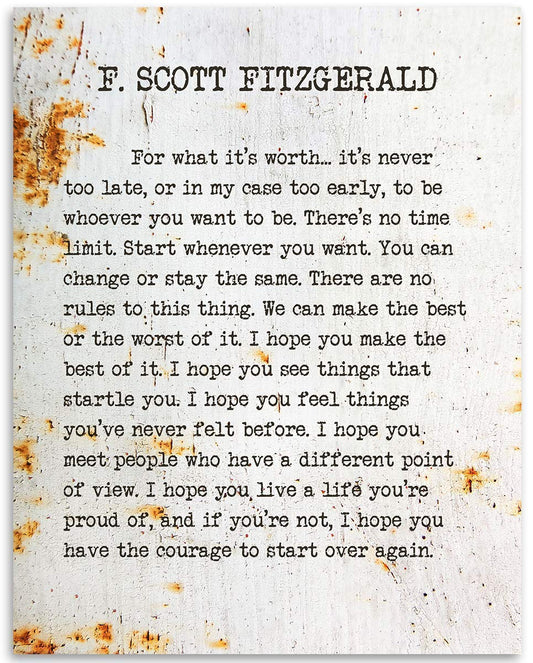 F. Scott Fitzgerald-For What It's Worth-Metal Looking Background-11x14 Unframed Typography Book Page Print-Great Inspirational Gift for Wedding/Anniversary/Birthday & Decor for Home/Office Under $15?