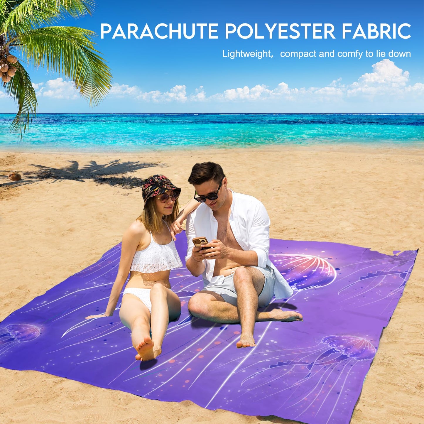 BYDOLL Beach Blanket 78''×81'' 1-5 Adults Oversized Lightweight Waterproof Sandproof Beach Blanket Large Picnic Mat Beach Blanket for Beach Travel Camping Hiking Picnic