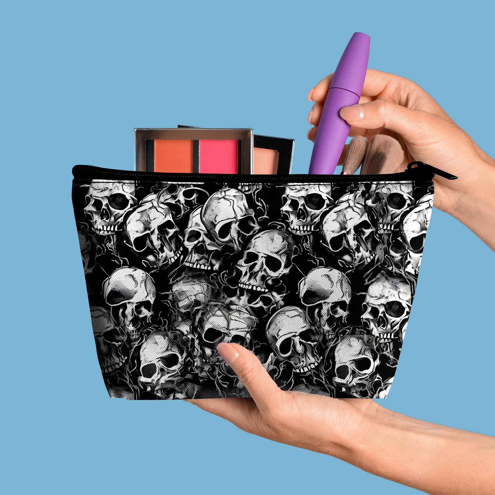 xiaotcq Skull Makeup Bag for Purse - Travel Bags Cool Cosmetic Bag for Women Teens Makeup Organizer Mini Zipper Pouch