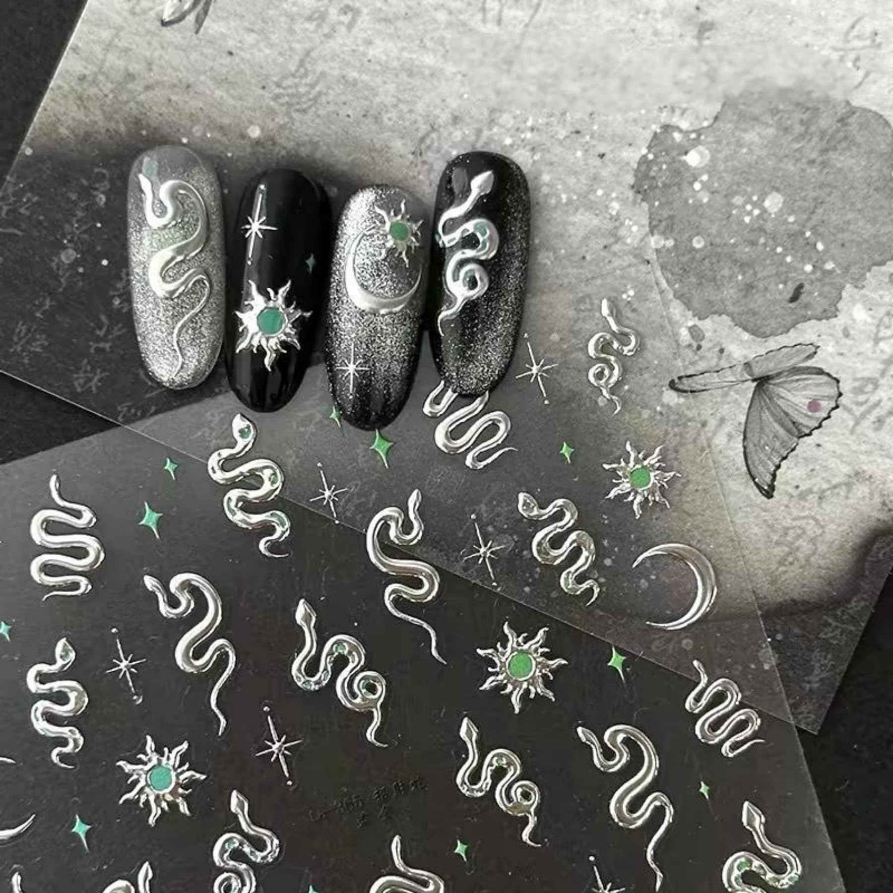 Dedyel Snake Nail Stickers 5D Embossed Animal Self-Adhesive Nail Decals for Women Girls Kids Nail Art Decoration