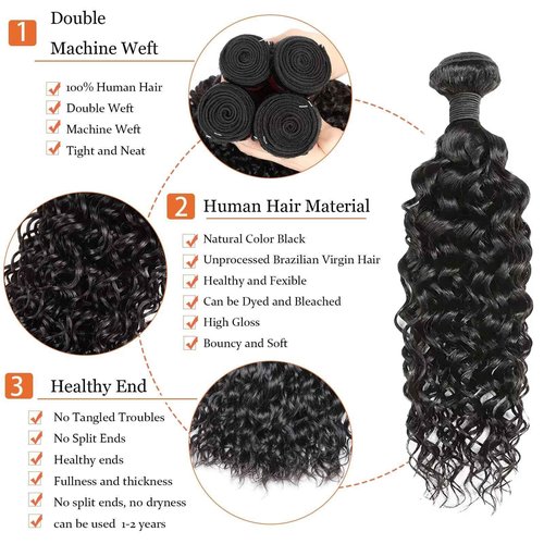 Water Wave Human Hair Bundles 12A Double Weft Deep Curly Wave Bundles 100% Unprocessed Brazilian Virgin Human Hair Natural Black Color Wet And Wavy Hair Extensions 20inch