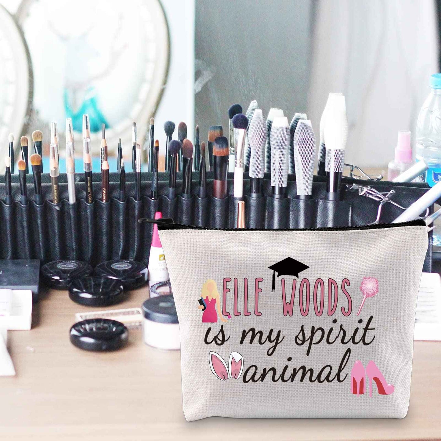 POFULL Movie Inspired Gift Law Student Makeup Bag Elle is My Spirit Animal Cosmetic Bag Attorney Gift (Woods is My Spirit Animal bag)