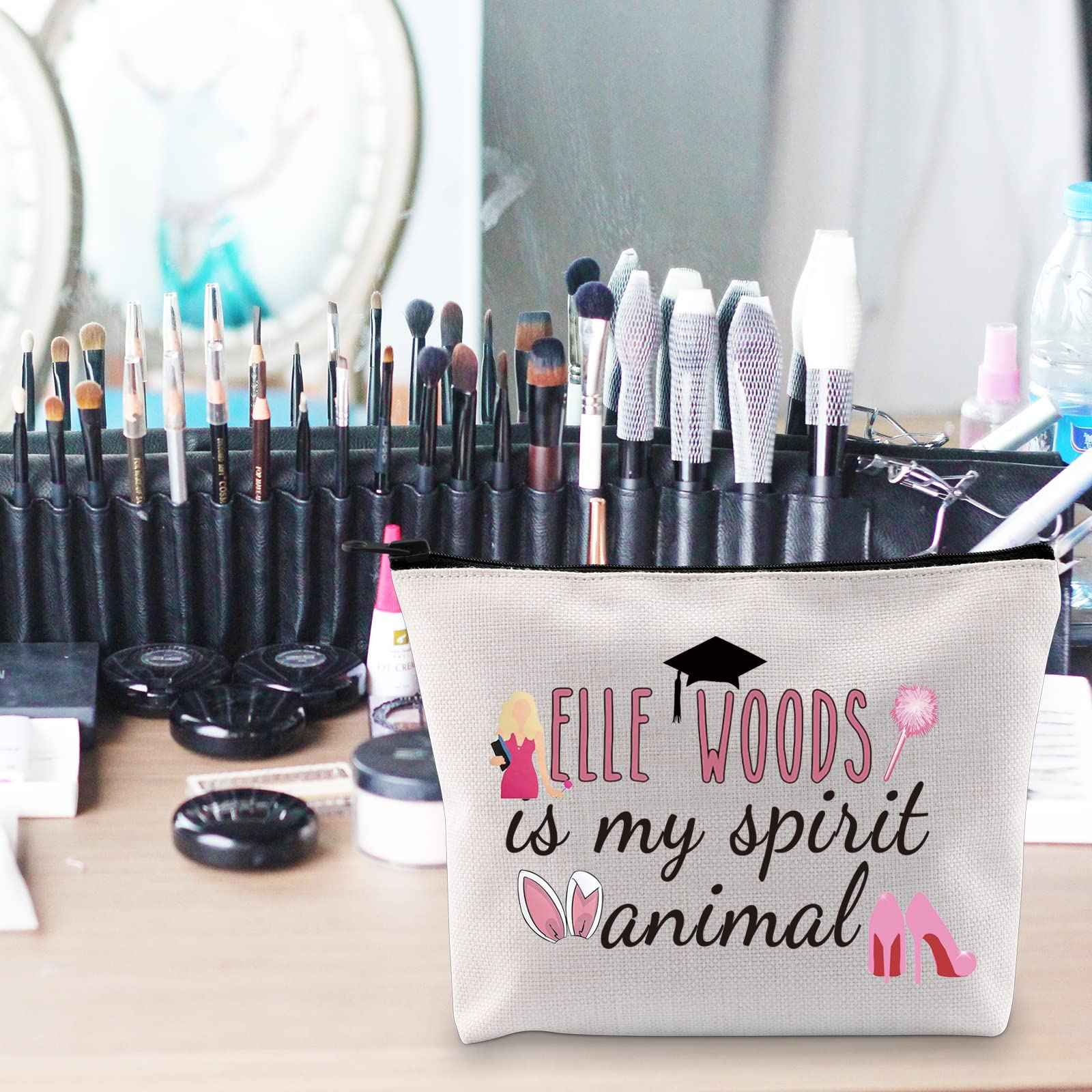 POFULL Movie Inspired Gift Law Student Makeup Bag Elle is My Spirit Animal Cosmetic Bag Attorney Gift (Woods is My Spirit Animal bag)