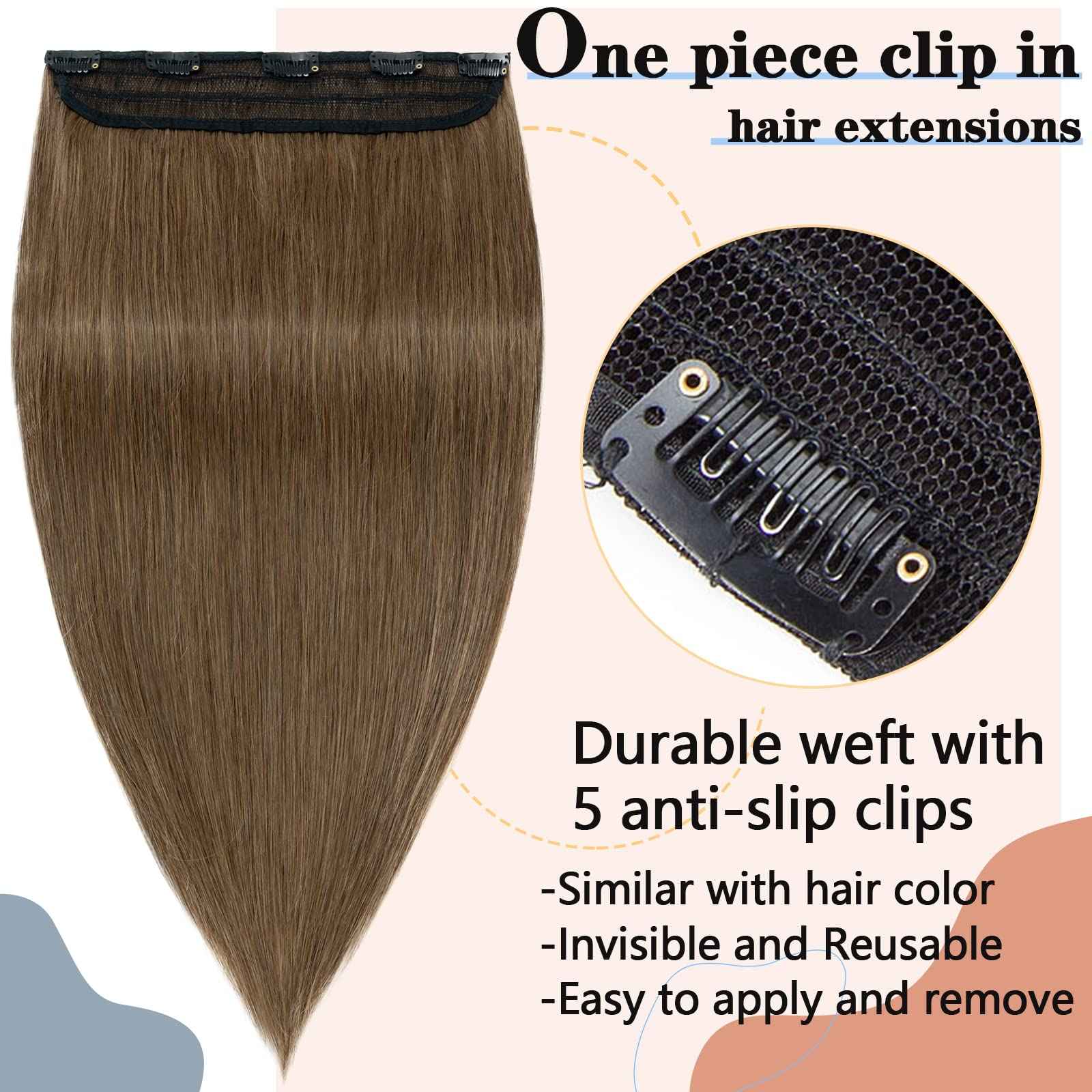 S-noilite Clip in Human Hair Extensions - 100% Real Human Hair, One Piece/5 Clips, 3/4 Full Head, Thicker Standard Weft, Straight Soft, 10 Inch/65g (#06 Light Brown)