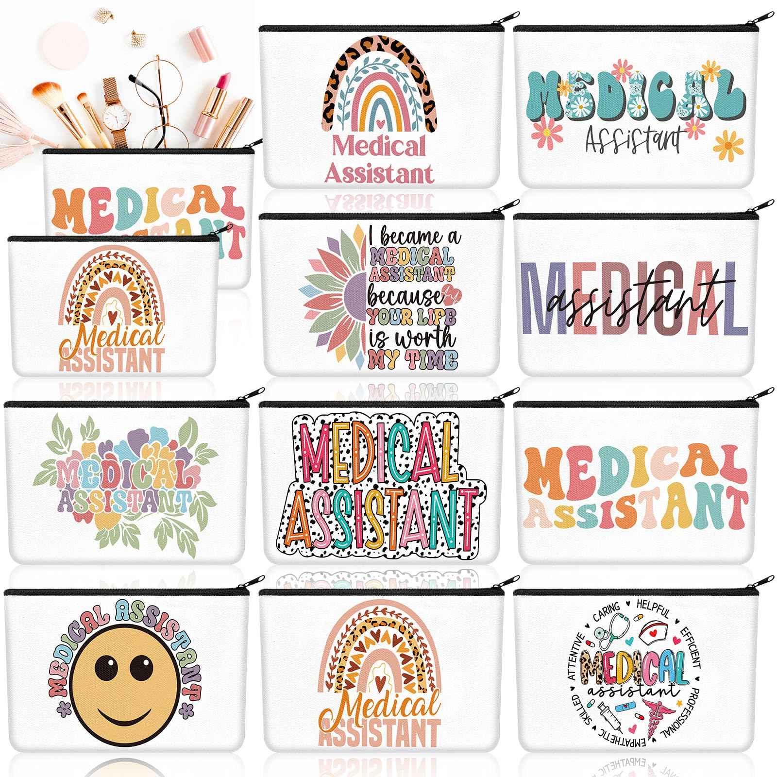 Kacctyen 10 Pcs Christmas Medical Assistants Recognition Gifts MA Cosmetic Canvas Pouch Bags MA Appreciation Gift for Medical Assistants Recognition Day