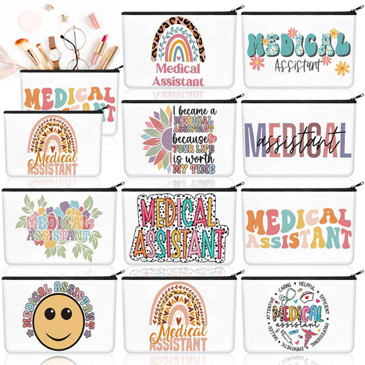 Kacctyen 10 Pcs Christmas Medical Assistants Recognition Gifts MA Cosmetic Canvas Pouch Bags MA Appreciation Gift for Medical Assistants Recognition Day