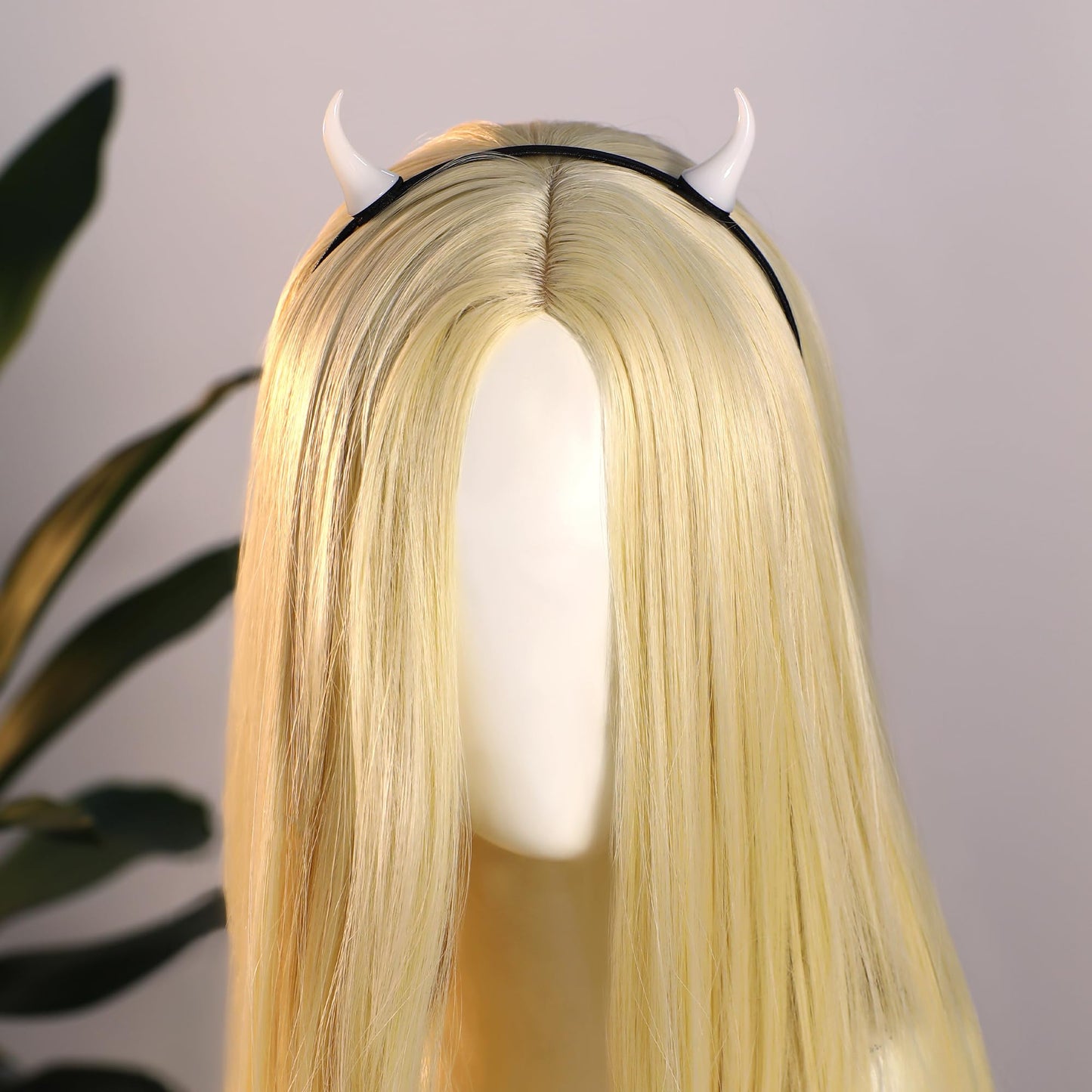 MOSTORY Demon Ox Horns Headband - Devil Horns Hairband with Clips for Renaissance Ren Faire Halloween Cosplay Masquerade Off-white