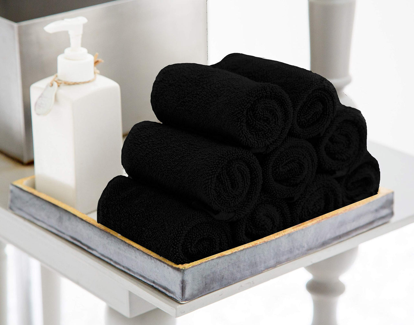 Utopia Towels 12 Pack Cotton Washcloths Set - 100% Ring Spun Cotton, Premium Quality Flannel Face Cloths, Highly Absorbent and Soft Feel Fingertip Towels (Black)