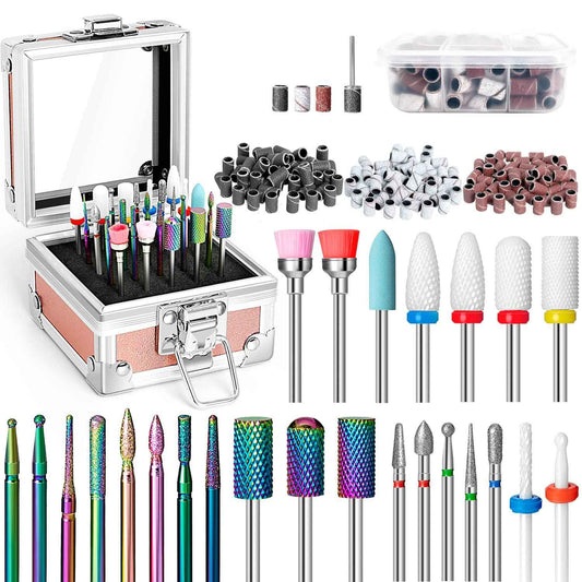 Onism 25Pcs Nail Drill Bits Set - 3/32 Inch Tungsten Carbide Ceramic Nail Bits Kit for Professional Manicure Pedicure Remover for Home Salon Acrylic Gel Nail Polish - With Nail Tool Box