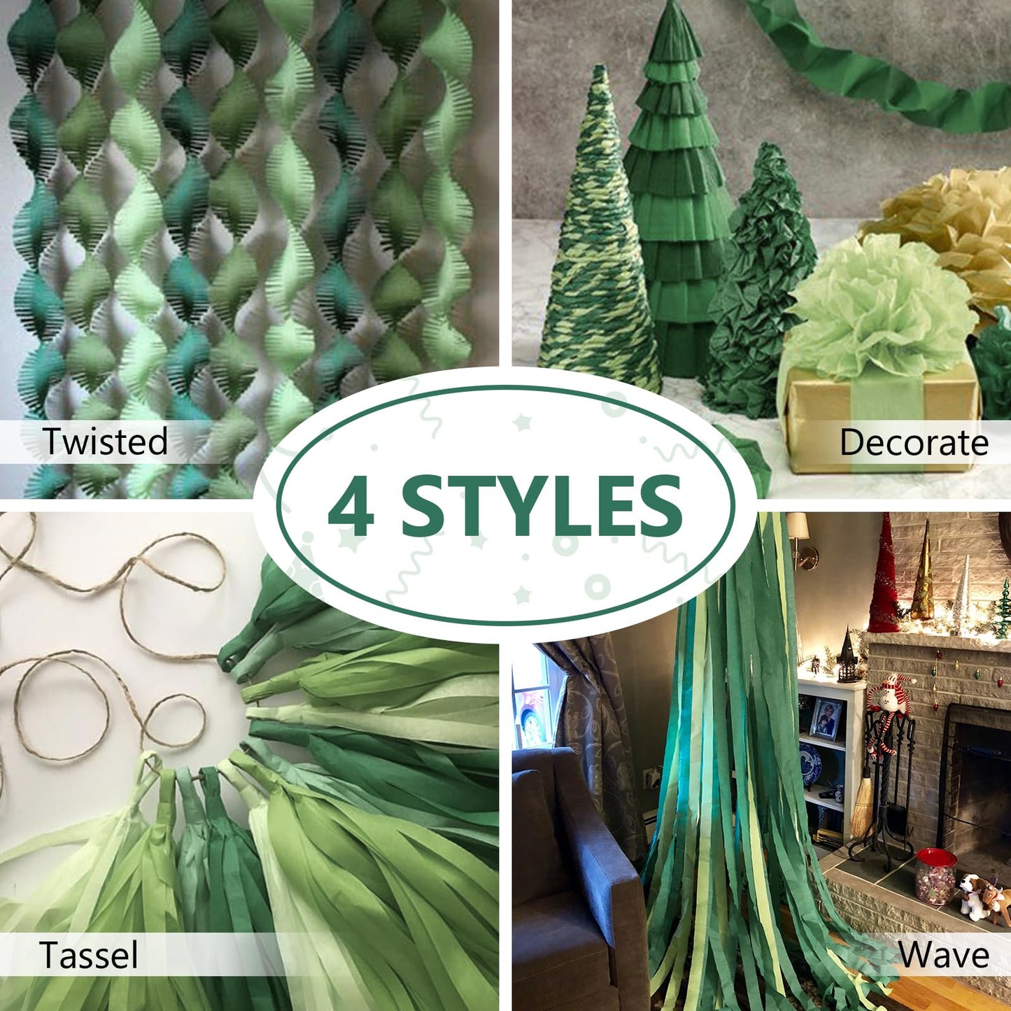 PartyWoo Crepe Paper Streamers 6 Rolls 492ft, Pack of Crepe Paper in Dark Green and Sage Green, Crepe Paper for Birthday Decorations, Party Decorations, Wedding Decorations (1.8 In x 82 Ft/Roll)