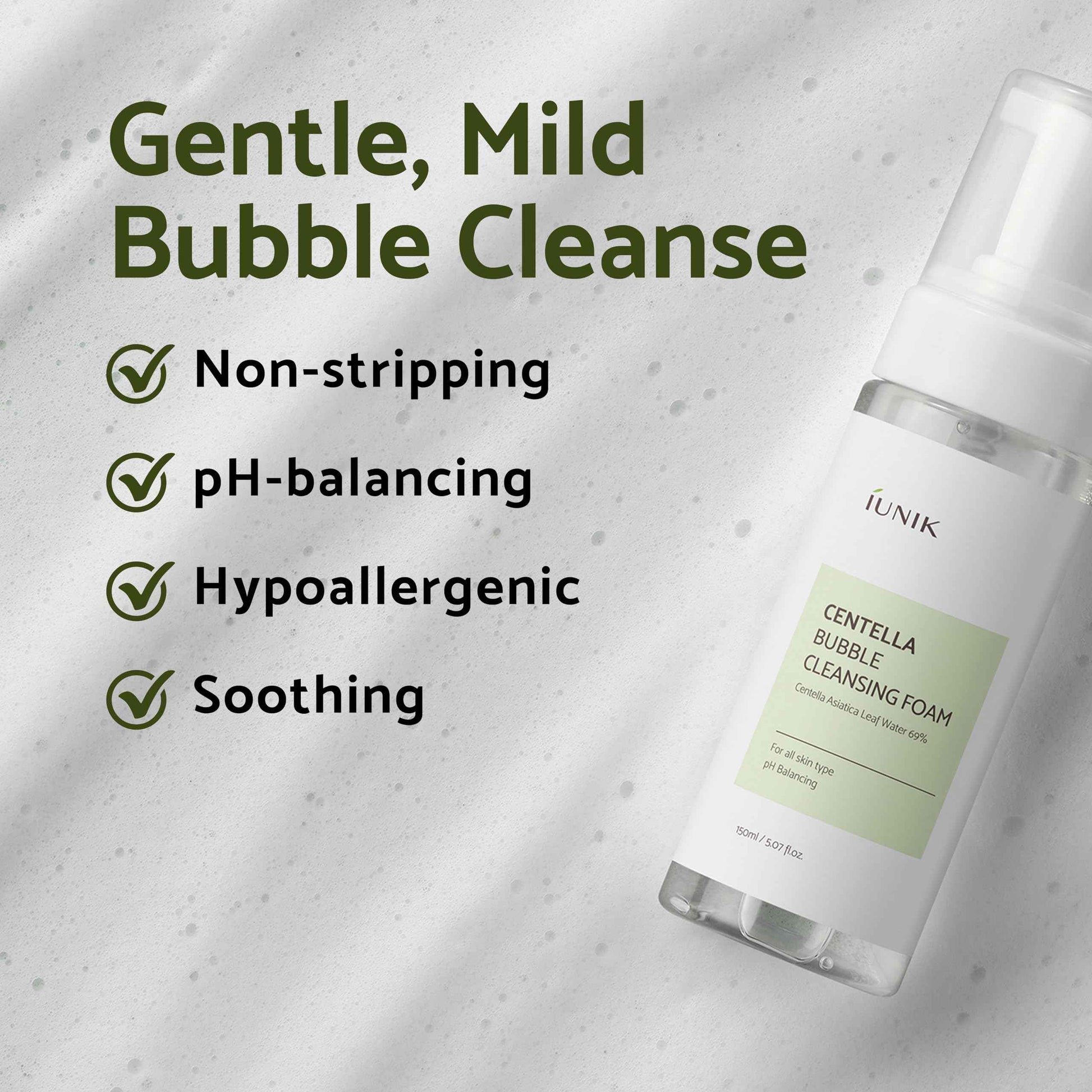 IUNIK Centella Calming Gel Cream & Bubble Foaming Facial Cleanser Vegan Non-Stripping Non-Sticky Moisturizing Exfoliating Soothing Blemish Care for Oily Sensitive Acne-Prone Skin Korean Skincare