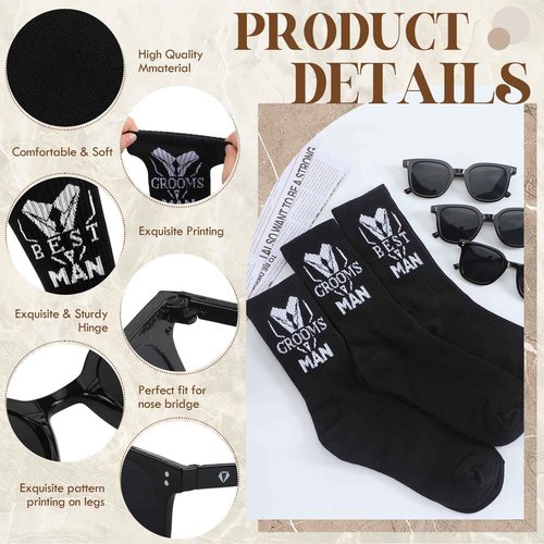 Chicingyou 18 Pcs Groomsmen Gifts Set of 6, Groomsman Proposal Gift Includes 6 Leather Toiletry Bags 6 Sunglasses and 6 Pairs of Socks for Wedding Man Gift Bachelor Party Favors