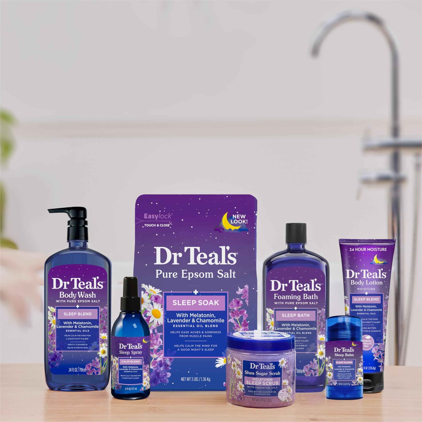 Dr Teal's Foaming Bath with Pure Epsom Salt, Melatonin Sleep Soak with Essential Oil Blend, 34 fl oz (Pack of 4)