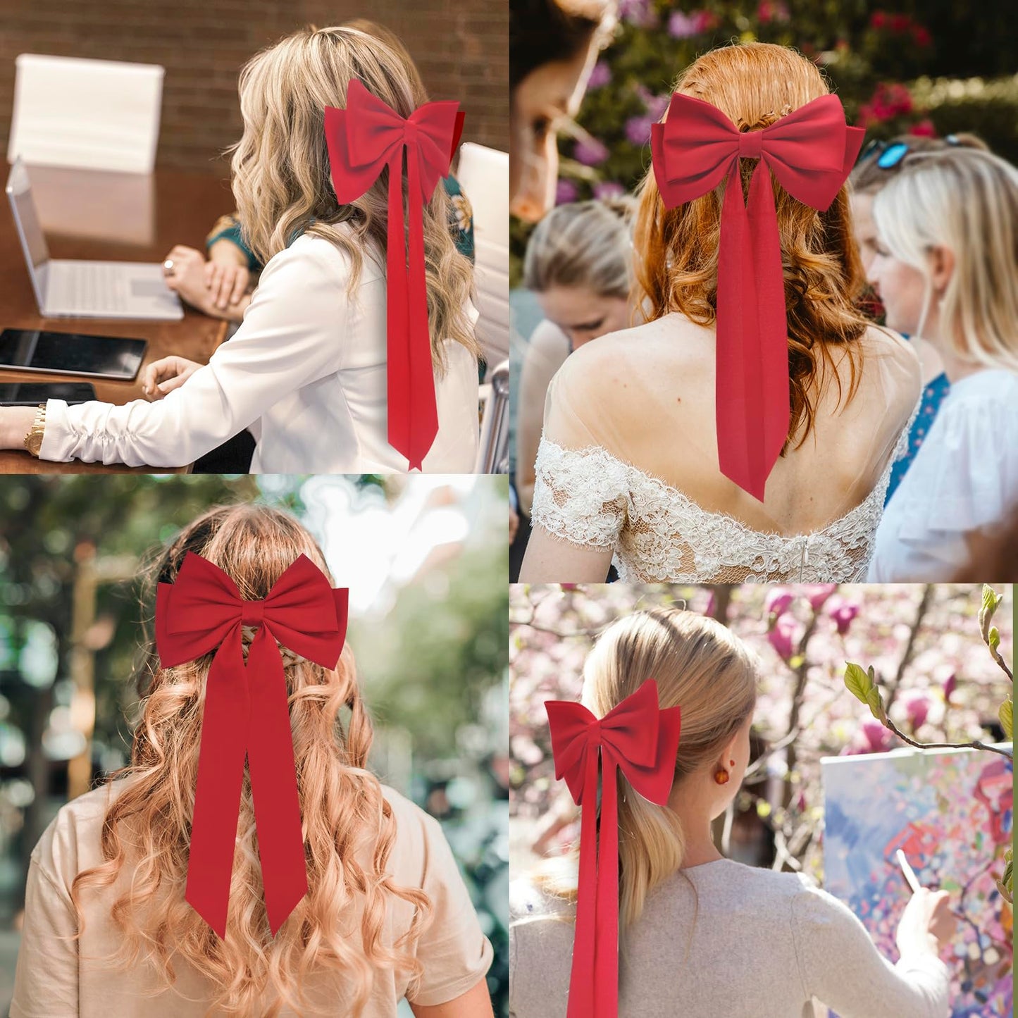 cvisay Big Hair Bow with 7.6 Inch Wide Design and 14.18 Inch Ribbon for Women，made with Soft and Silky Material，Ideal for Daily Wear, Holidays, Birthdays, and Travel -Red