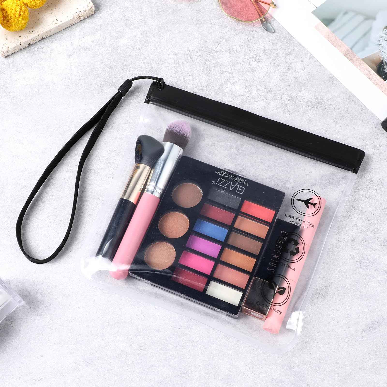 Amabro 2pcs Clear Travel Toiletry Bag - TSA Approved, Leak-Proof Airport Security Liquids Bags 20 x 20cm Toiletry Bag with Hanging Rope Portable Travel Accessories Holiday Essentials Makeup Bags